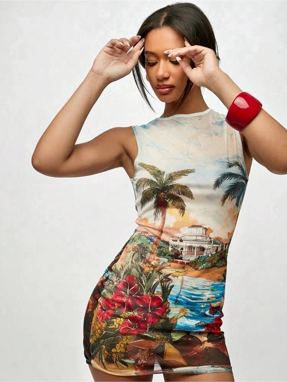 Tropical Print Mini Dress
